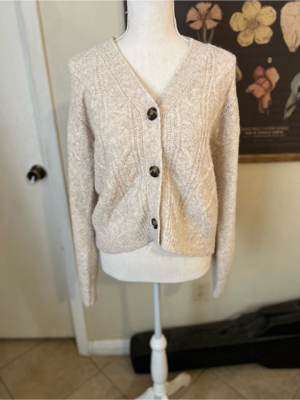 Auden Cream Cable-Knit V-Neck Button Cardigan
